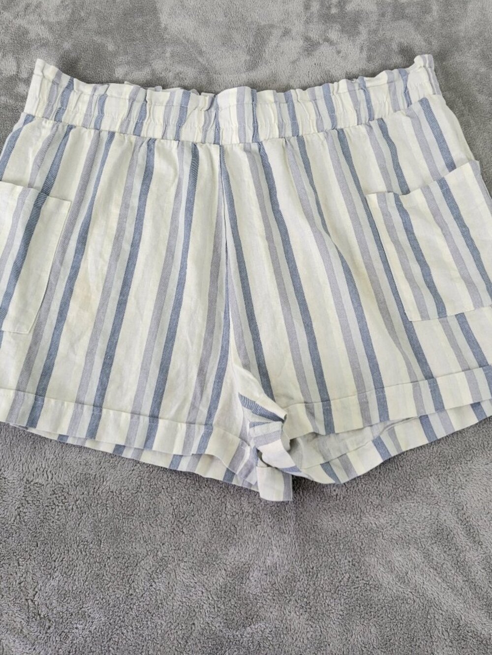 Forever 21 Women's 3X Striped Paperbag Shorts Blue White Linen Blend STR83E